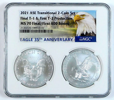 2021 $1 American Silver Eagle Type 1 & 2 - 2 Coin Set - NGC MS 70