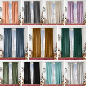 Blackout Velvet Curtains Christmas Drapes Thermal Insulated Rod Pocket 2 Panels