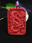 Chinese Natural Red Organic Cinnabar Dragon Necklace Pendant Lucky Amulet Hot