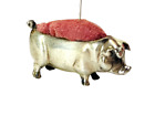 Silver Pig with Pink Velvet Cushion Vintage 1930s Metal Pin Cushion 1-3/4-inch