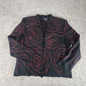Ming Wang Cardigan Womens XL Jacket Rose Embroidered Open Front Vintage