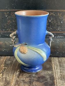 Roseville Blue Pinecone Double Handle Pottery Vase 839-6