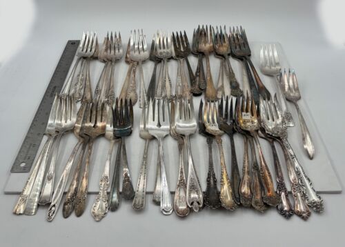 Lot of 50 Assorted Vintage Silverplate Serving Forks - Lot#209