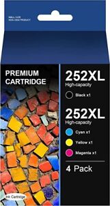 4x 252XL Black Tri-Color Ink Cartridges For Epson WorkForce WF3620 WF3640 WF7710