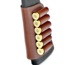 Rifle Shotgun Buttstock Holder 6 Shell Cartridge 12/16 & 20 GA Ammo Leather New