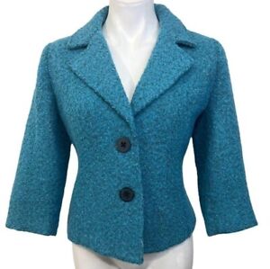 CAbi Turquoise Teal Blazer Boucle Wool Blend Jacket Lined Style #186 Size 2