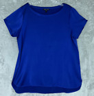 Eileen Fisher Top Womans Small Blue Silk Short Sleeves  High Low Hem Tunic