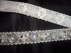 Vintage Fancy Hand Beaded Trim Silver White and Iridescence Colored