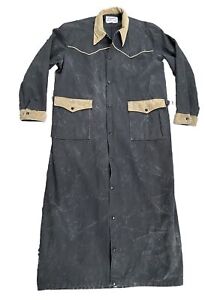 Vintage Boone Industrie Long Duster  Trench Coat BLACK Western Canvas Jacket USA