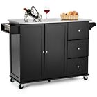 2-Door Kitchen Island Storage Organizer Cabinet W/ Drawers & Stainless Steel Top