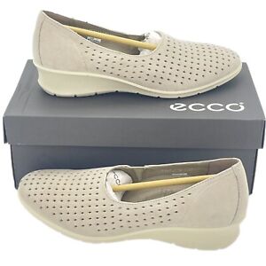 Ecco Felicia Women’s Low Slip-On Shoes Wedge Sz 41 EU 10-10.5 US Gravel Leather