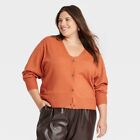 NEW Women's Plus Size Button-Front Fine Gauge Ribbed Cardigan A New Day Rust 1X