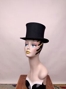 Antique 1890s Collapsable Black Top Hat Young Bros Pop Up Spring Vintage AS IS