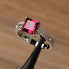 2.10Ct Princess Cut Lab Created Red Ruby Engagement Ring 14K White Gold Finish