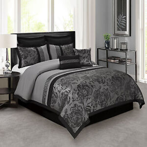 HIG Bedroom Bed-in-A-Bag 8PCS Comforter Set - Jacquard Patchwork Queen King Size