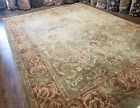 Vintage Indo Mahal Area Rug 9x12 Wool Handmade Laurel Green Floral Indian Carpet