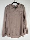 Torrid Button Up Top Womens Plus Size 3X Beige Long Sleeve Pockets Viscose Rayon