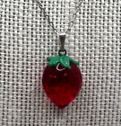 Murano Glass Handcrafted Strawberry Pendant &925 Sterling Silver Chain Necklace