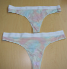 2 New Victoria's Secret Multicolor Logo Thong Panty Lot S Tye Dye