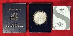 2008 W American Silver Eagle Burnished Uncirculated S$1 Coin in OGP/COA (Z8F)