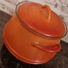 Vintage Belgium Descoware Enamel Cast Iron Bean Pot Orange/Red Flame Fe 3