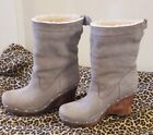 Ugg Carnegie Taupe Gray Nubuck Leather Shearling Studded Wedge Platform Boots 10