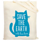 Large Cotton Shoulder Tote Bag Canvas shopping bag Casual SAVE THE EARTH CAT