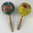 Lot of 2 Vintage Mexican Hand Painted Maracas Made in Mexico Green Yellow 8
