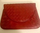 Vintage Envelope Purse Handbag Woven Red Patent Leather Weave Clutch Bag