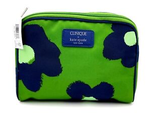 New with Tag! Clinique x Kate Spade Green Navy  Makeup Bag Zipper Pouch