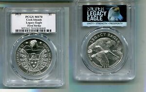 2021 COOK ISLANDS LEGACY EAGLE 1 OUNCE .999 FINE COIN PCGS MS70 FS 402S
