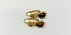Vintage signed MONET Brown Amber Cabochon Heavy Gold Finish Earrings