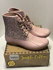 Simply Southern Women's Size 8 Pink Glitter Lace Up Rain Snow Duck Boots NIB