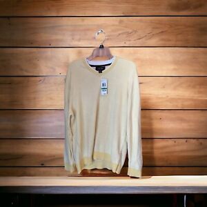 Tasso Ella V-Neck Mens Sweater Butter Yellow 100% Cotton Long Sleeve NWT L