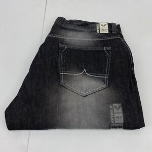 Avirex Jeans Mens 44X34 Black Denim Wide Leg Big Loose Fade Baggy Hip Hop Y2K