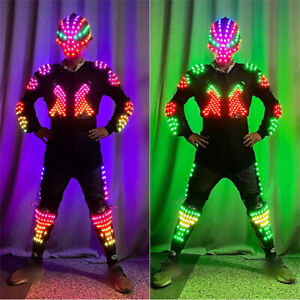 LED Robot Suit Clothes Helmet Luminous Dance Show Party Cosplay Costume