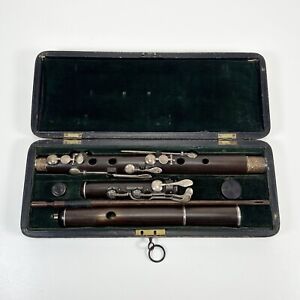 Antique Abel Siccama 19th Century Wooden Flute with Original Case & Extras