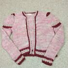 Vintage Hand Knit Mohair Blend Sweater Cardigan Womens Small Pink Open Front