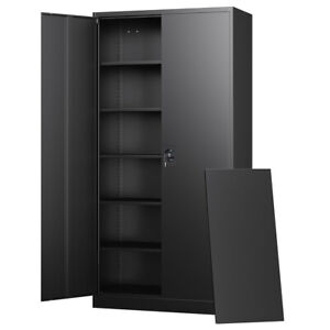 Metal Cabinet 5 Adjustable Shelves 71H Garage Storage Cabinet with Locking Doors