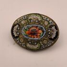Antique Oval Italian Micro Mosaic Tile Inlay Brooch Vintage Pin