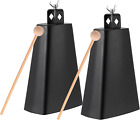 2 Pack 8 Inch Cow Bell with Stick, Cowbells Noise Makers with Handle, Metal Cowb