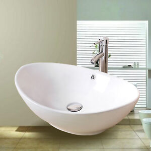 Bathroom Ceramic Vessel Sink Basin Bowl Porcelain Bath with Faucet Drain Combo