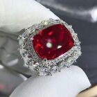 2.40Ct Oval Cut Lab-Created Halo Red Ruby Engagement Rings 14k White Gold Plated