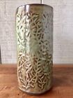 Hand Thrown Studio Pottery Vase Relief Pattern Green Brown Signed