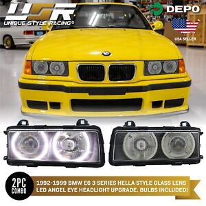 DEPO UHP LED Angel Eyes Euro Projector Glass Headlight For BMW E36 3 Series (For: BMW)