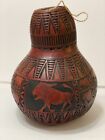 Vintage African Kenya Hand Carved Gourd Calabash Vase  10.5