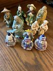 VINTAGE LARGE UNIQUE LOT OF ELEVEN DIFFERENT ORIENTAL FIGURES WITH FREE SHIPPING