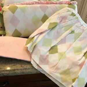 3 Piece Pink & Green Custom Boutique Crib Bedding Set