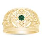 Celtic Mens Band Ring Simulated Emerald 14K Yellow Gold Plated Sterling Silver