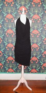 Helmut Lang Black Jersey Knit Cowl Neck Asymetrical Draped Dress M